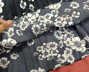 Black And White Floral Pleated Skirt