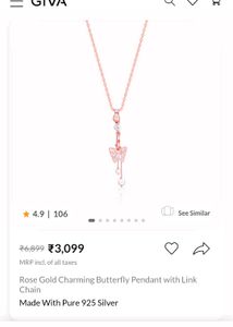 925 Real Silver Butterfly Pendant With Link Chain