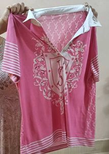 Pink Semi-Sheer Designer Top with White Collar