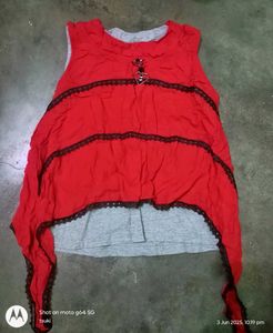 Red Top With Hanging Cloth Design