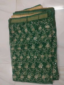 Elegant Green & Gold Embellished Fabric