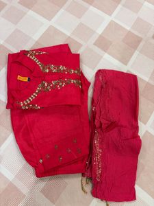 dark pink Embroidered Kurta Set