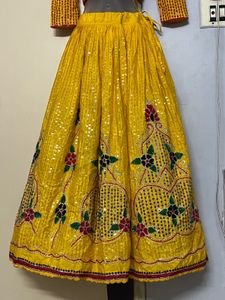 Full Work Embodiment Yellow Lehenga Choli