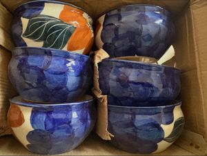 Set of Six Hand-Painted Ceramic Bowls