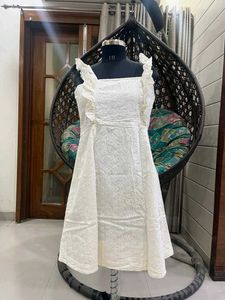 Knee Length Off White Cotton Dress