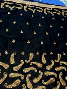 Elegant Black &amp; Gold Embroidered Saree