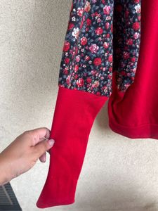Stylish Red &amp; Floral Sleeve Top