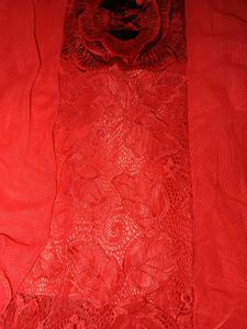 Ethnic Net Stitched Gown (Red)
