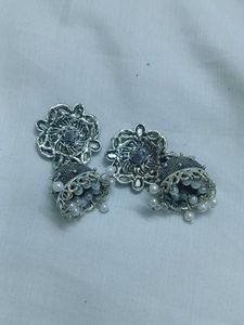 Silver Jhumka Earrings with Pearls