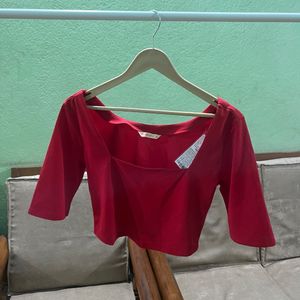 Red Square Neck Crop Top