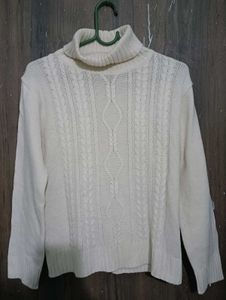 pure white Knit Turtleneck Sweater