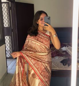 Elegant Red &amp; Beige Patterned Saree