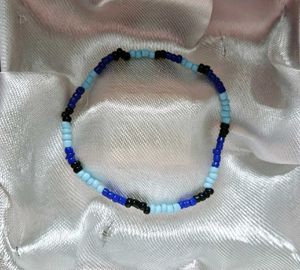 Glass Beads Bracelet Blue And Black Stretchable 💙