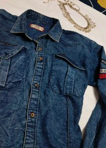oversized Denim Patchwork Shirt🩵