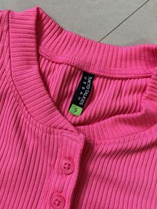 Hot Pink Ribbed Bell Sleeve Top