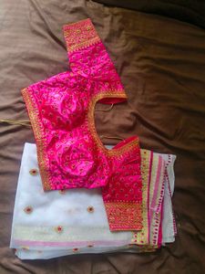 White Saree With Pink Blouse
