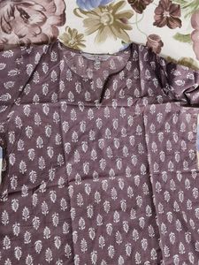 Women Mauve Cotton Striped Night Suit