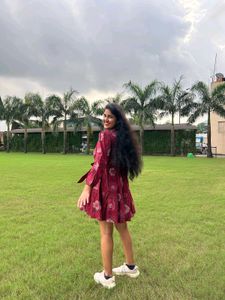 Bombay Paisley Maroon Floral Printed Tiered Dress