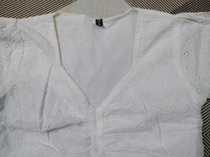 White Eyelet Puff Sleeve Top Chikankari