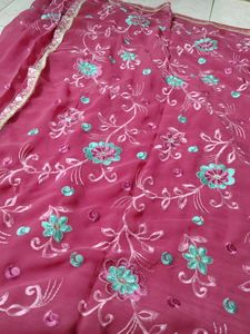 Rose Pink Embroidered Sari
