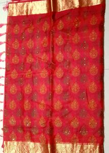 Elegant Red &amp; Gold Saree