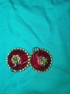 Red &amp; Gold Jhumka Earrings