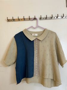 Collared Short Sleeve Crop Top