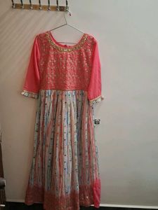 Coral Pink Embroidered Anarkali Gown