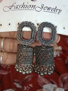 Oxidized Silver Jhumka Earrings