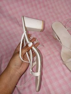 White Lace-Up Heels