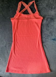 Coral Lace Trim Cami Dress