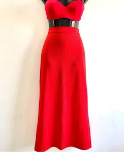 Red high waisted skirt