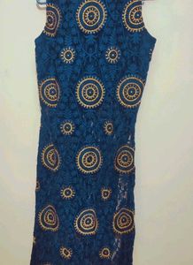 Navy Blue Designer Front Cut Kurti For 34 Bust
