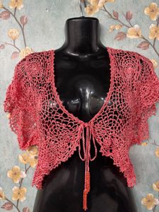 Crochet Beaded Shrug - Coral