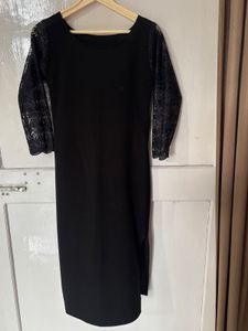 Lace Sleeve Black Midi Dress