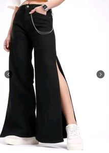 Chain Side Cut Black Jeans