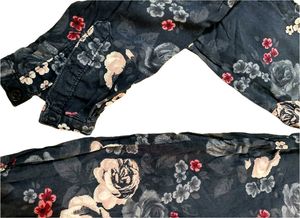 Floral Print Long Sleeve Blue Shirt