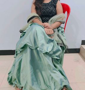 Elegant green multi Layered  indo western set