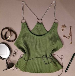Sage Green Chain Detailed Tank Top