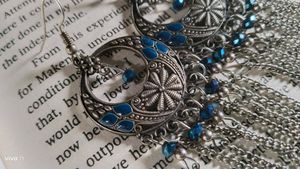Oxidized crescent moon chandelier earrings