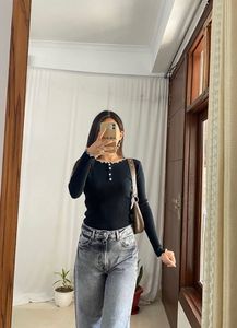 Black Ruffle Trim Long Sleeve Top