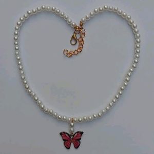 Butterfly necklace pink &amp; yellow chimes..⊰⁠⊹ฺ