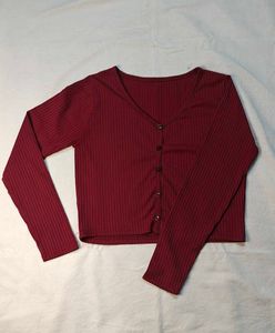 Ribbed Button-Down Top