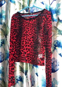 Red Leopard Print Long Sleeve Top