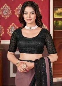 Elegant Black &amp; Mauve Embellished Saree