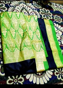 Green &amp; Gold Banarasi Silk Saree..Buy 2 Get One Fr