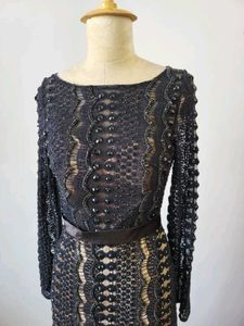 Elegant Black Lace Crochet Gown