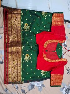 Elegant Green &amp; Gold Peacock Saree