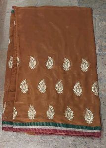 Brown shimmery Embroidered Saree