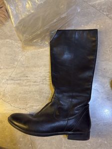 Pure Leather Long Black Boots With Side Zip